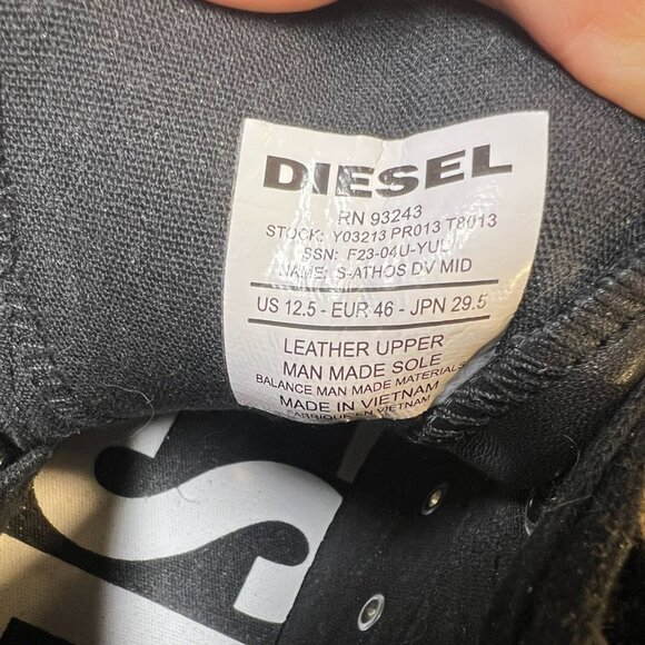 Diesel S-Athos DV Mid Black Leather High-Top Sneakers With Side Zipper Lace-Up C - Picture 9 of 10